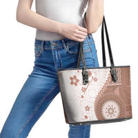 Bula Fiji Leather Tote Bag Brown Plumeria Masi Tapa Pattern LT05 - Polynesian Pride