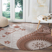 Bula Fiji Round Carpet Brown Plumeria Masi Tapa Pattern - Polynesian Pride