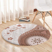 Bula Fiji Round Carpet Brown Plumeria Masi Tapa Pattern - Polynesian Pride