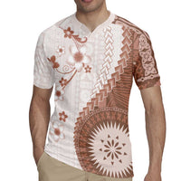 Bula Fiji Rugby Jersey Brown Plumeria Masi Tapa Pattern LT05 - Polynesian Pride