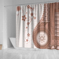 Bula Fiji Shower Curtain Brown Plumeria Masi Tapa Pattern - Polynesian Pride