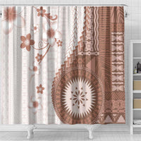Bula Fiji Shower Curtain Brown Plumeria Masi Tapa Pattern - Polynesian Pride