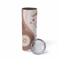 Bula Fiji Skinny Tumbler Brown Plumeria Masi Tapa Pattern LT05 - Polynesian Pride