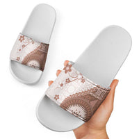 Bula Fiji Slide Sandals Brown Plumeria Masi Tapa Pattern LT05 - Polynesian Pride