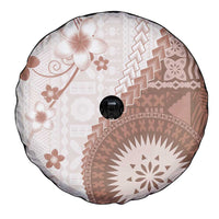 Bula Fiji Spare Tire Cover Brown Plumeria Masi Tapa Pattern - Polynesian Pride