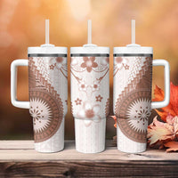 Bula Fiji Tumbler With Handle Brown Plumeria Masi Tapa Pattern - Polynesian Pride