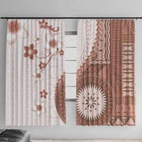 Bula Fiji Window Curtain Brown Plumeria Masi Tapa Pattern - Polynesian Pride