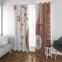 Bula Fiji Window Curtain Brown Plumeria Masi Tapa Pattern - Polynesian Pride