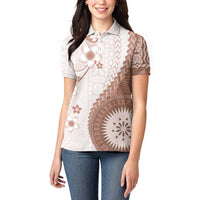 Bula Fiji Women Polo Shirt Brown Plumeria Masi Tapa Pattern LT05 - Polynesian Pride