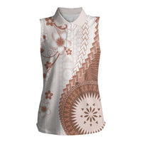 Bula Fiji Women Sleeveless Polo Shirt Brown Plumeria Masi Tapa Pattern LT05 Female Brown - Polynesian Pride