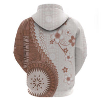 Bula Fiji Zip Hoodie Brown Plumeria Masi Tapa Pattern - Polynesian Pride