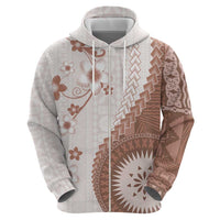 Bula Fiji Zip Hoodie Brown Plumeria Masi Tapa Pattern - Polynesian Pride