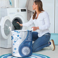 Bula Fiji Laundry Basket Blue Plumeria Masi Tapa Pattern - Polynesian Pride