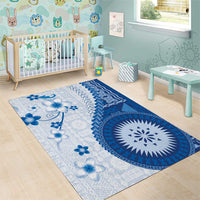 Bula Fiji Area Rug Blue Plumeria Masi Tapa Pattern - Polynesian Pride