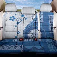 Bula Fiji Back Car Seat Cover Blue Plumeria Masi Tapa Pattern - Polynesian Pride