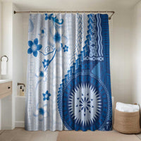 Bula Fiji Bathroom Set Blue Plumeria Masi Tapa Pattern - Polynesian Pride