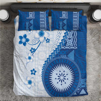 Bula Fiji Bedding Set Blue Plumeria Masi Tapa Pattern - Polynesian Pride