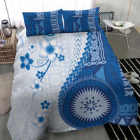 Bula Fiji Bedding Set Blue Plumeria Masi Tapa Pattern - Polynesian Pride