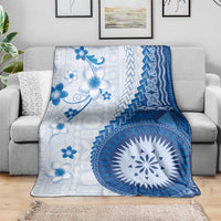 Bula Fiji Blanket Blue Plumeria Masi Tapa Pattern - Polynesian Pride