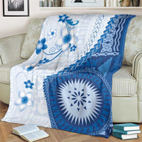 Bula Fiji Blanket Blue Plumeria Masi Tapa Pattern - Polynesian Pride