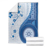 Bula Fiji Blanket Blue Plumeria Masi Tapa Pattern - Polynesian Pride