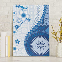 Bula Fiji Canvas Wall Art Blue Plumeria Masi Tapa Pattern - Polynesian Pride