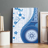 Bula Fiji Canvas Wall Art Blue Plumeria Masi Tapa Pattern - Polynesian Pride