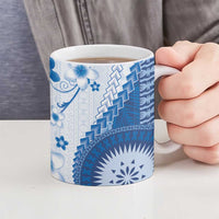 Bula Fiji Ceramic Mug Blue Plumeria Masi Tapa Pattern - Polynesian Pride