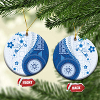 Bula Fiji Ceramic Ornament Blue Plumeria Masi Tapa Pattern - Polynesian Pride