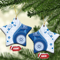 Bula Fiji Ceramic Ornament Blue Plumeria Masi Tapa Pattern - Polynesian Pride