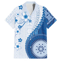 Bula Fiji Family Matching Off Shoulder Maxi Dress and Hawaiian Shirt Blue Plumeria Masi Tapa Pattern - Polynesian Pride
