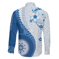 Bula Fiji Family Matching Short Sleeve Bodycon Dress and Hawaiian Shirt Blue Plumeria Masi Tapa Pattern LT05 - Polynesian Pride