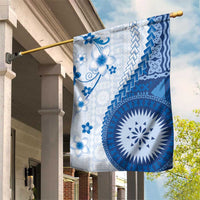 Bula Fiji Garden Flag Blue Plumeria Masi Tapa Pattern - Polynesian Pride