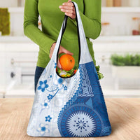 Bula Fiji Grocery Bag Blue Plumeria Masi Tapa Pattern - Polynesian Pride