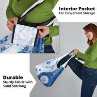 Bula Fiji Grocery Bag Blue Plumeria Masi Tapa Pattern - Polynesian Pride