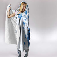 Bula Fiji Hooded Blanket Blue Plumeria Masi Tapa Pattern - Polynesian Pride