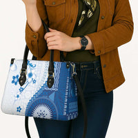 Bula Fiji Leather Bag Blue Plumeria Masi Tapa Pattern - Polynesian Pride