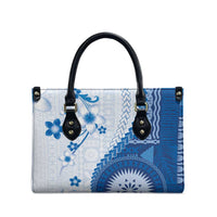 Bula Fiji Leather Bag Blue Plumeria Masi Tapa Pattern - Polynesian Pride