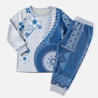 Bula Fiji Christmas Pajama Set Blue Plumeria Masi Tapa Pattern - Polynesian Pride