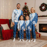 Bula Fiji Christmas Pajama Set Blue Plumeria Masi Tapa Pattern - Polynesian Pride