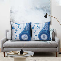 Bula Fiji Pillow Cover Blue Plumeria Masi Tapa Pattern - Polynesian Pride