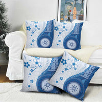 Bula Fiji Pillow Cover Blue Plumeria Masi Tapa Pattern - Polynesian Pride