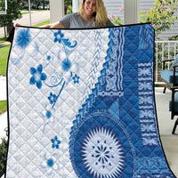Bula Fiji Quilt Blue Plumeria Masi Tapa Pattern - Polynesian Pride