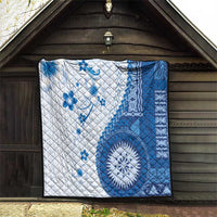 Bula Fiji Quilt Blue Plumeria Masi Tapa Pattern - Polynesian Pride