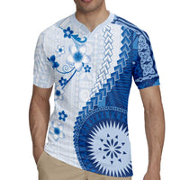 Bula Fiji Rugby Jersey Blue Plumeria Masi Tapa Pattern - Polynesian Pride