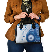 Bula Fiji Shoulder Handbag Blue Plumeria Masi Tapa Pattern - Polynesian Pride