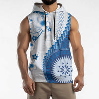 Bula Fiji Sleeveless Hoodie Blue Plumeria Masi Tapa Pattern - Polynesian Pride