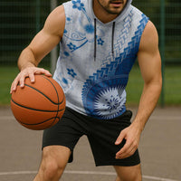 Bula Fiji Sleeveless Hoodie Blue Plumeria Masi Tapa Pattern - Polynesian Pride