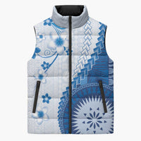 Bula Fiji Sleeveless Puffer Jacket Blue Plumeria Masi Tapa Pattern - Polynesian Pride