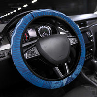 Bula Fiji Steering Wheel Cover Blue Plumeria Masi Tapa Pattern - Polynesian Pride